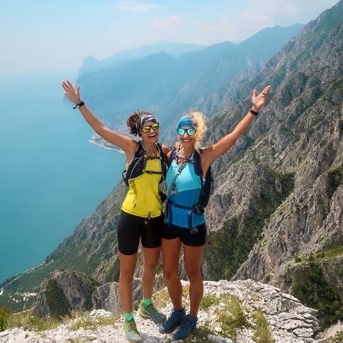 Influencer Magdalena Kalus e Anja Kaiser di @youareanadventurestory Immagine delle due donne "You Are on Adventure" in una cima di montagna