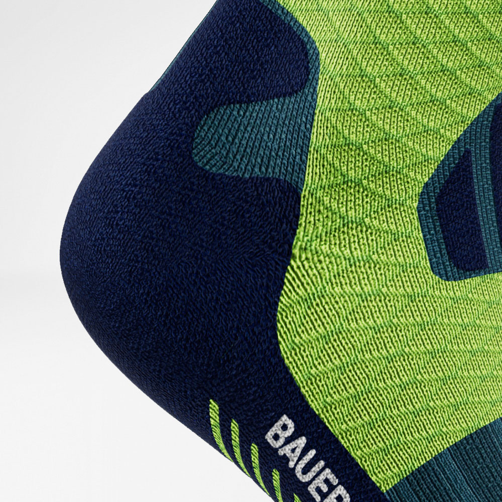 Central Trail Runrun Running Socks Blue-Green Dettagli Protezione del tallone Zona di protezione del tallone di registrazione dettagliata della pista da pista di media lunghezza blu -verde -calzini in esecuzione