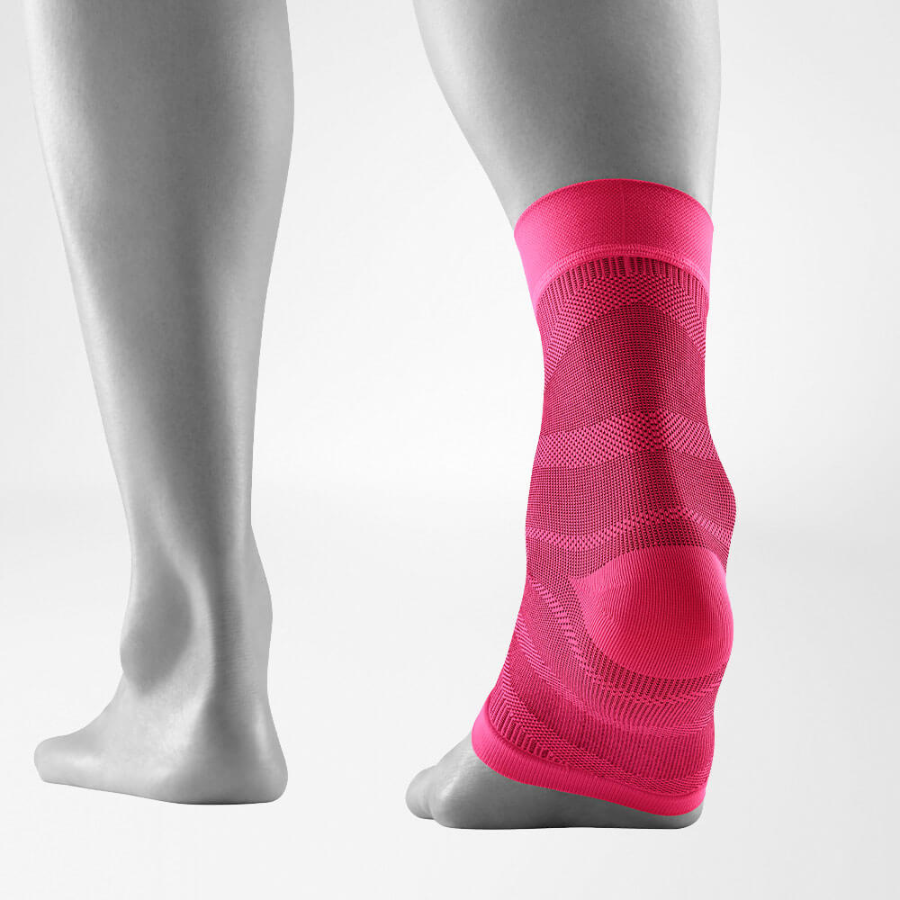 Vista di ritorno delle Sportsleeves di colore rosa per la caviglia