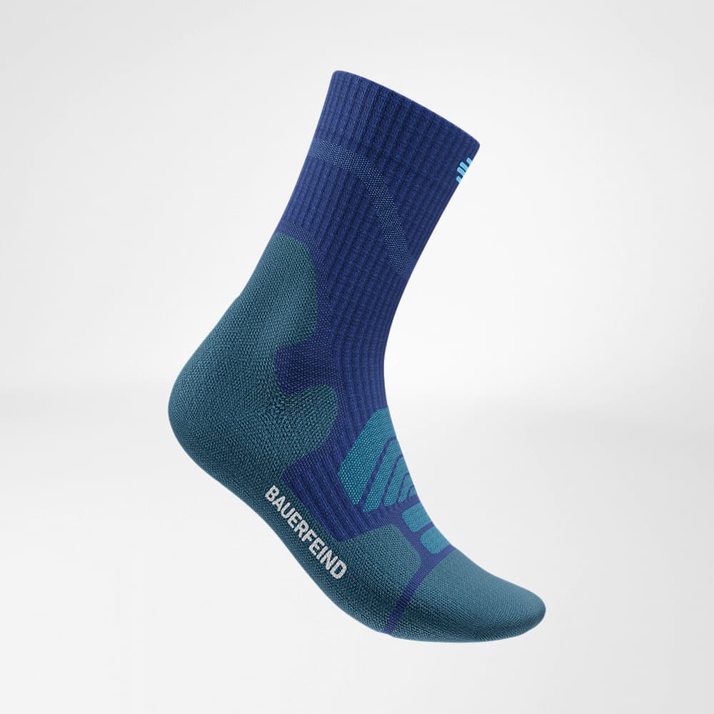 Calzini Merino Merino Merino Merino Vista blu scuro Vista laterale del mezzo blu scuro di Merino - calzini escursionistici