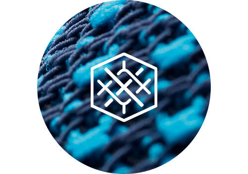 Light and Climate-Regolazione grazie al 3D-Airknit: il supporto sportivo del ginocchio Dettaglio del tessuto di un supporto sportivo in ginocchio con il disegno stilizzato dell'icona 3D-Airknit